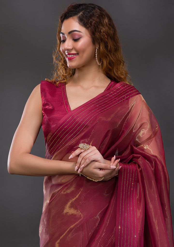 Rust Swarovski Organza Saree