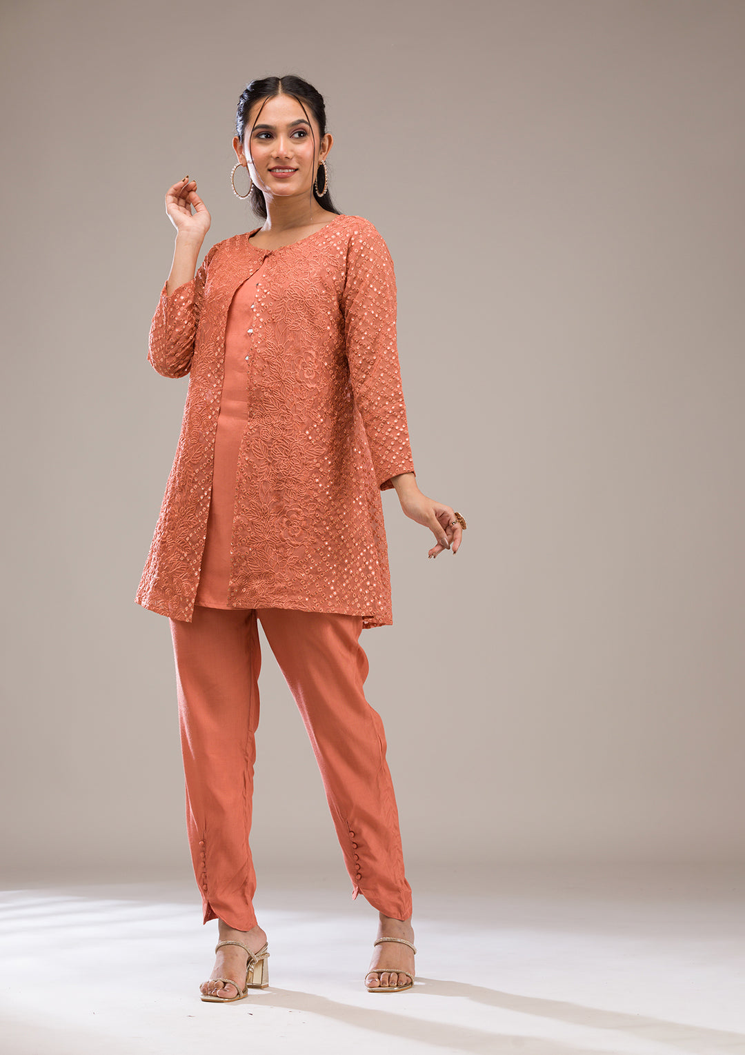 Rust Threadwork Georgette Readymade Salwar Suit