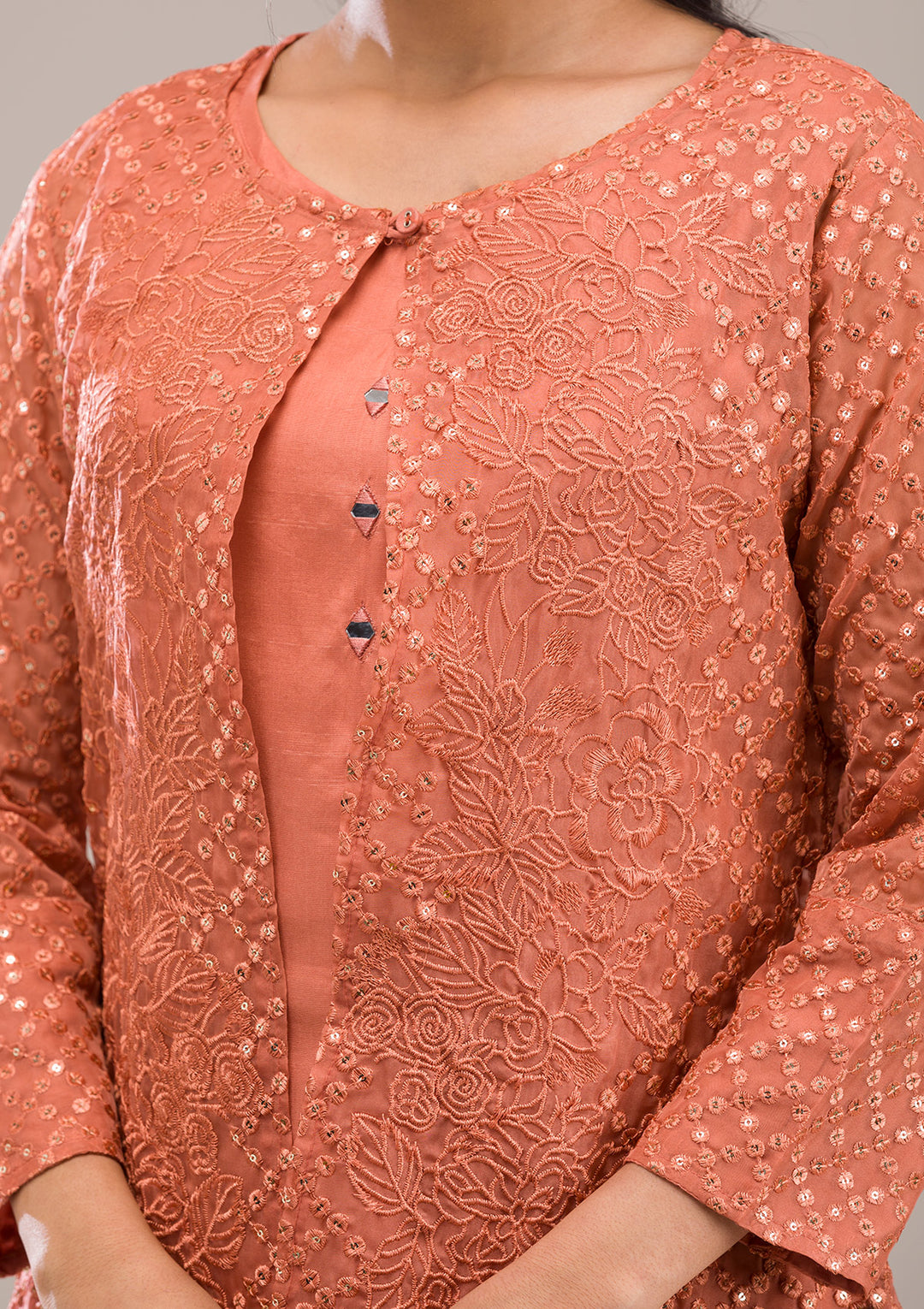 Rust Threadwork Georgette Readymade Salwar Suit