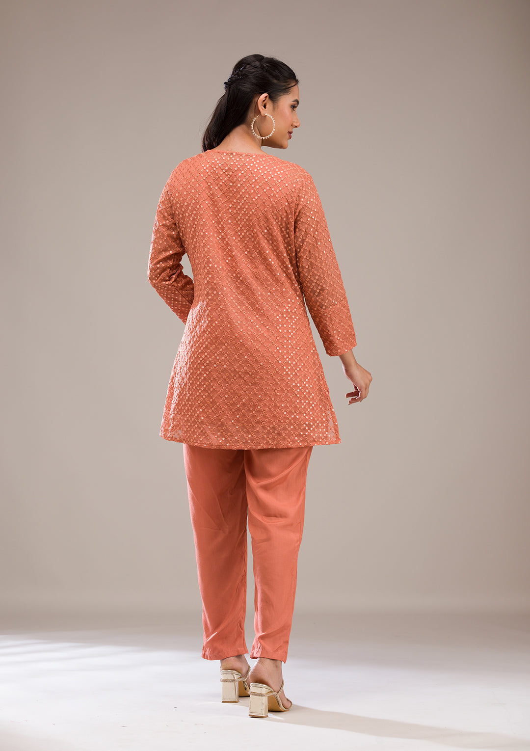 Rust Threadwork Georgette Readymade Salwar Suit
