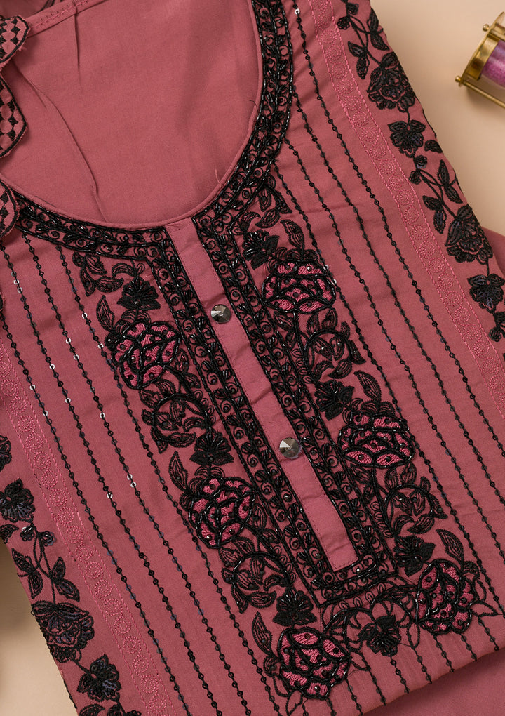 Rust Threadwork Semi Crepe Unstitched Salwar Suit