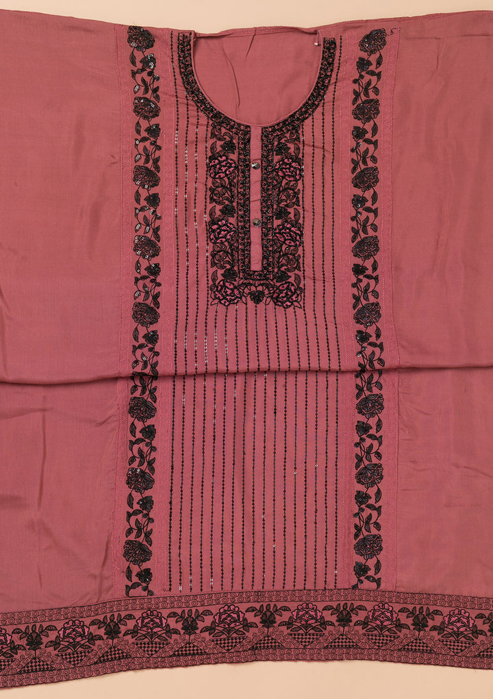Rust Threadwork Semi Crepe Unstitched Salwar Suit
