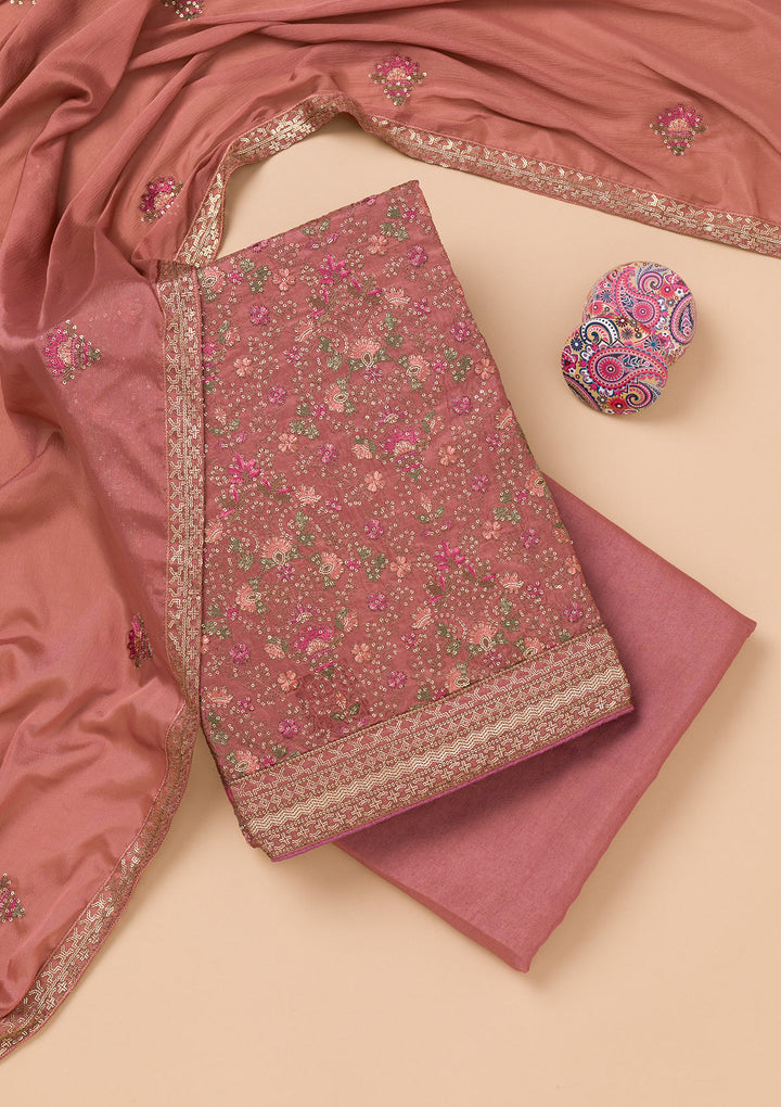 Rust Threadwork Semi Crepe Unstitched Salwar Suit