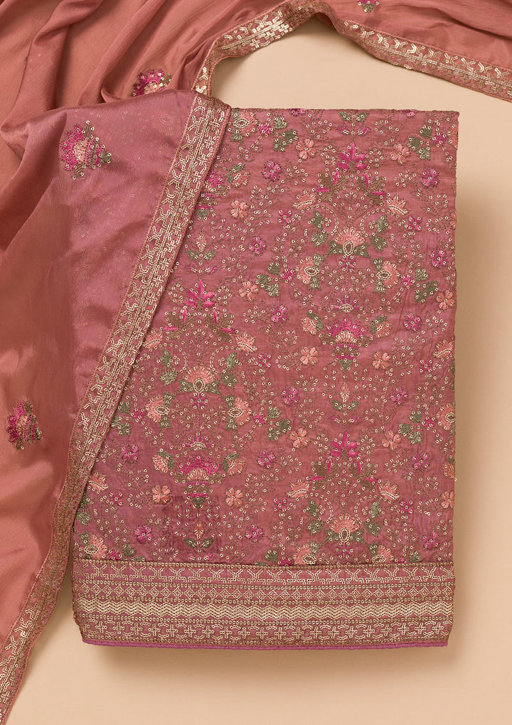 Rust Threadwork Semi Crepe Unstitched Salwar Suit