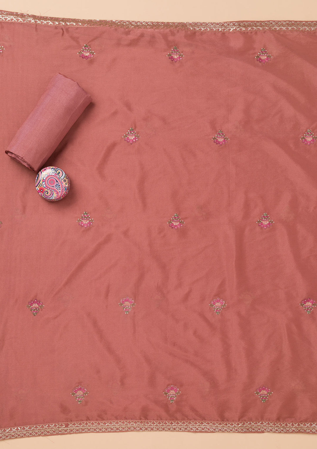 Rust Threadwork Semi Crepe Unstitched Salwar Suit