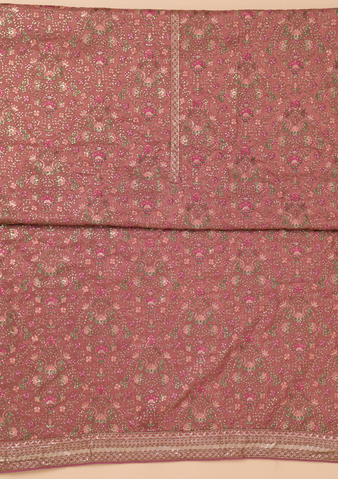 Rust Threadwork Semi Crepe Unstitched Salwar Suit