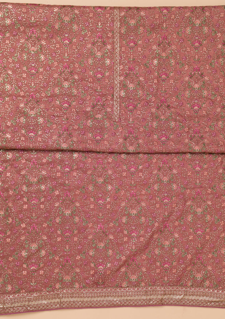 Rust Threadwork Semi Crepe Unstitched Salwar Suit