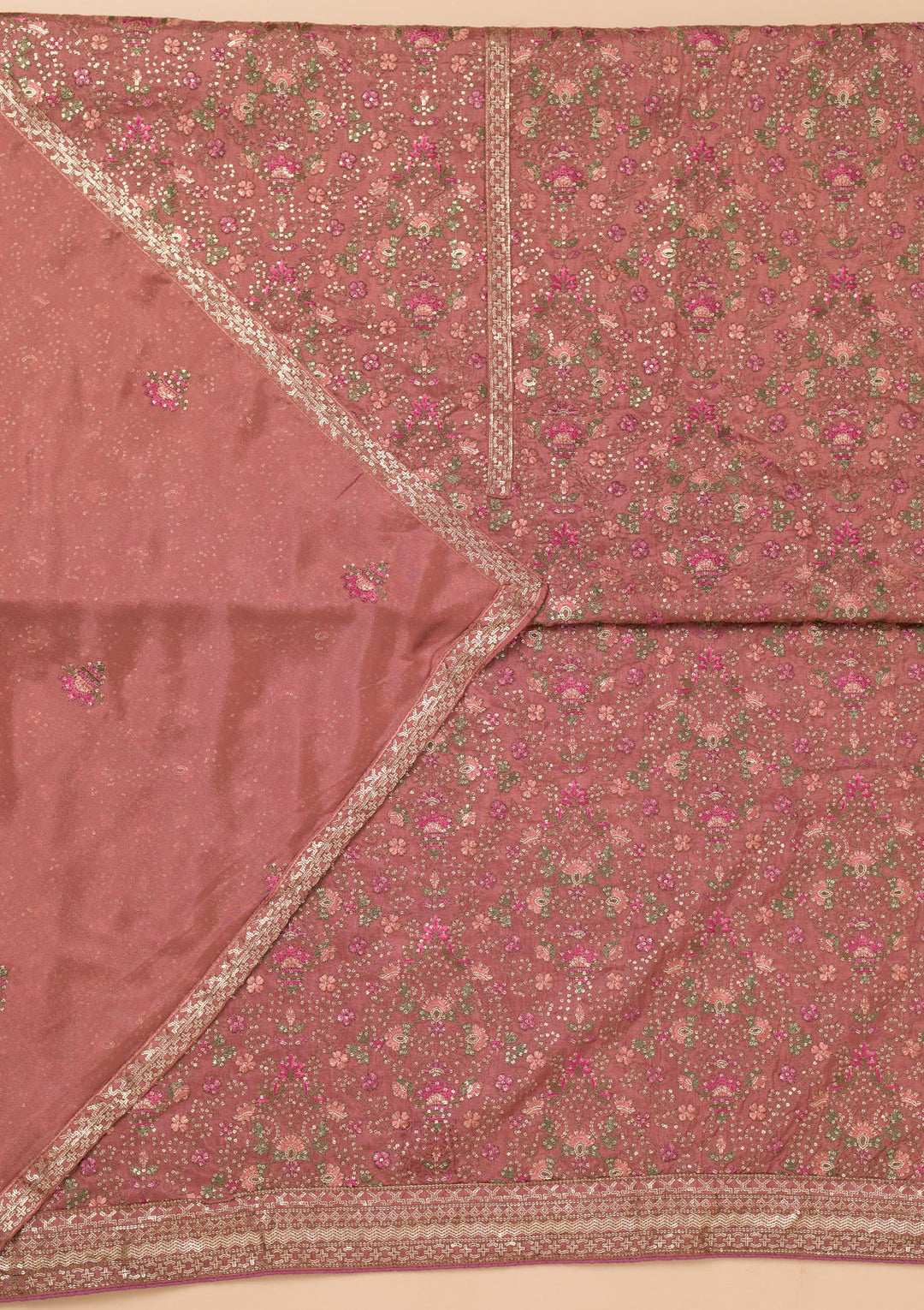 Rust Threadwork Semi Crepe Unstitched Salwar Suit