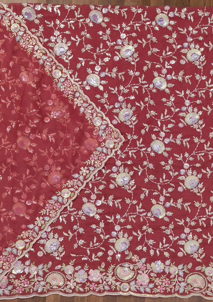 Rust Threadwork Tissue Unstitched Salwar Suit