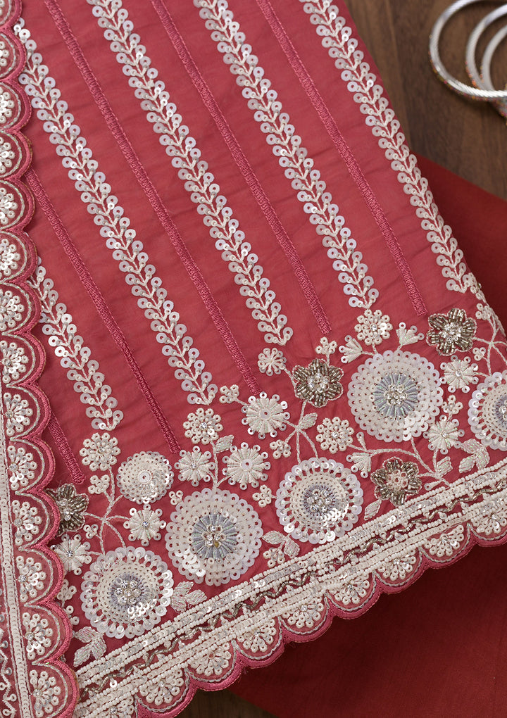 Rust Threadwork Tissue Unstitched Salwar Suit