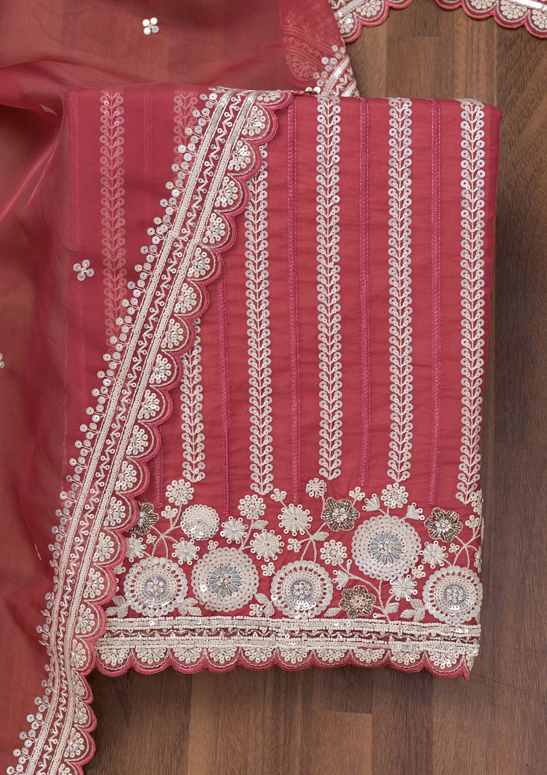 Rust Threadwork Tissue Unstitched Salwar Suit
