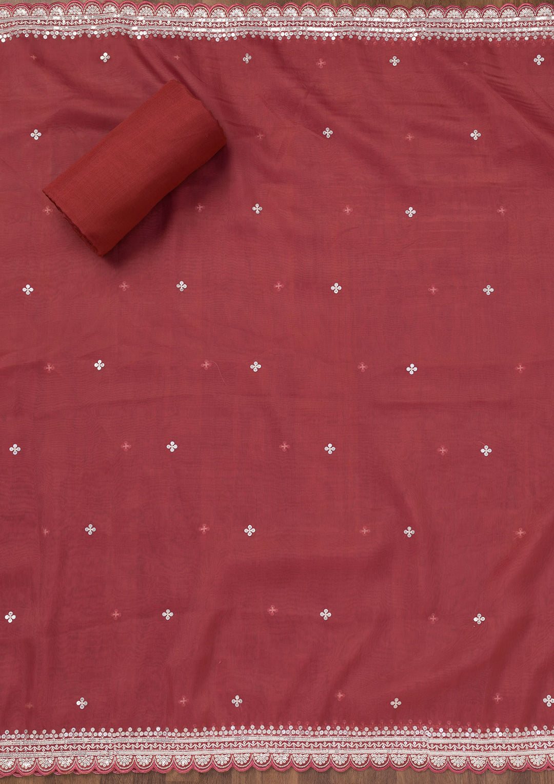 Rust Threadwork Tissue Unstitched Salwar Suit