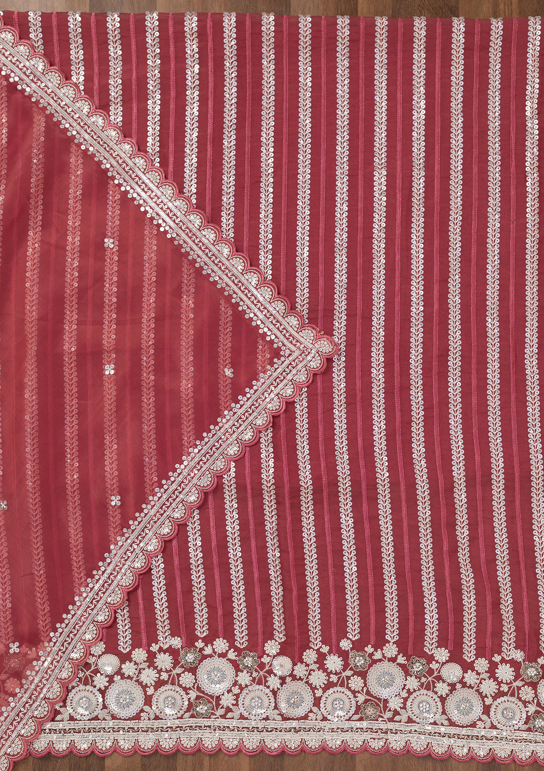Rust Threadwork Tissue Unstitched Salwar Suit