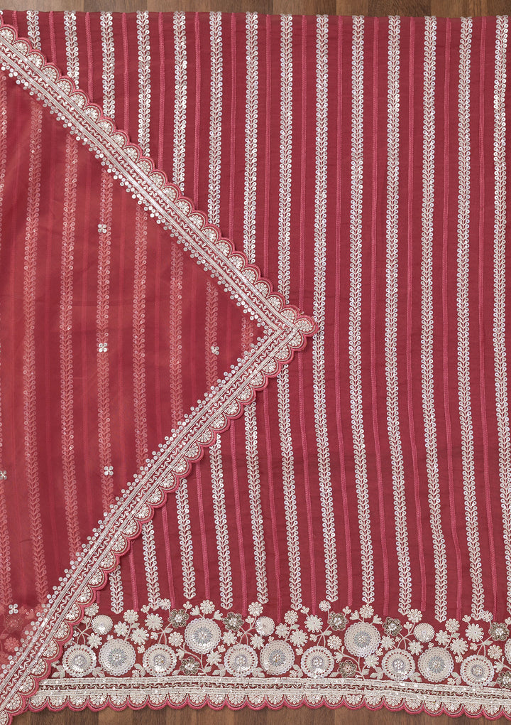 Rust Threadwork Tissue Unstitched Salwar Suit