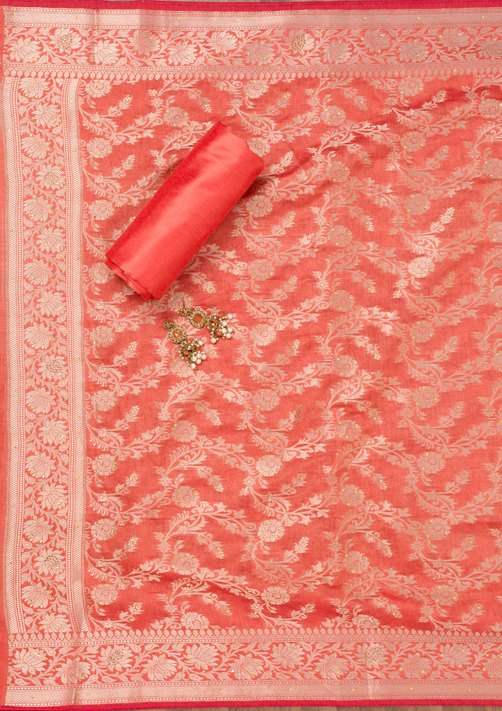 Rust Zariwork Banarasi Unstitched Salwar Suit