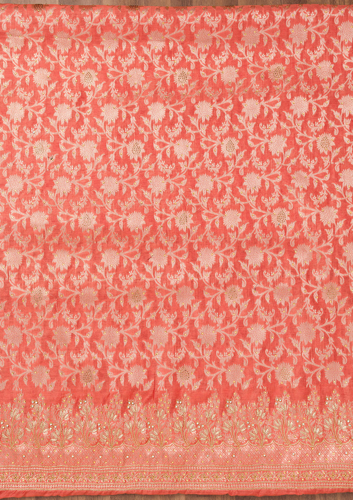 Rust Zariwork Banarasi Unstitched Salwar Suit