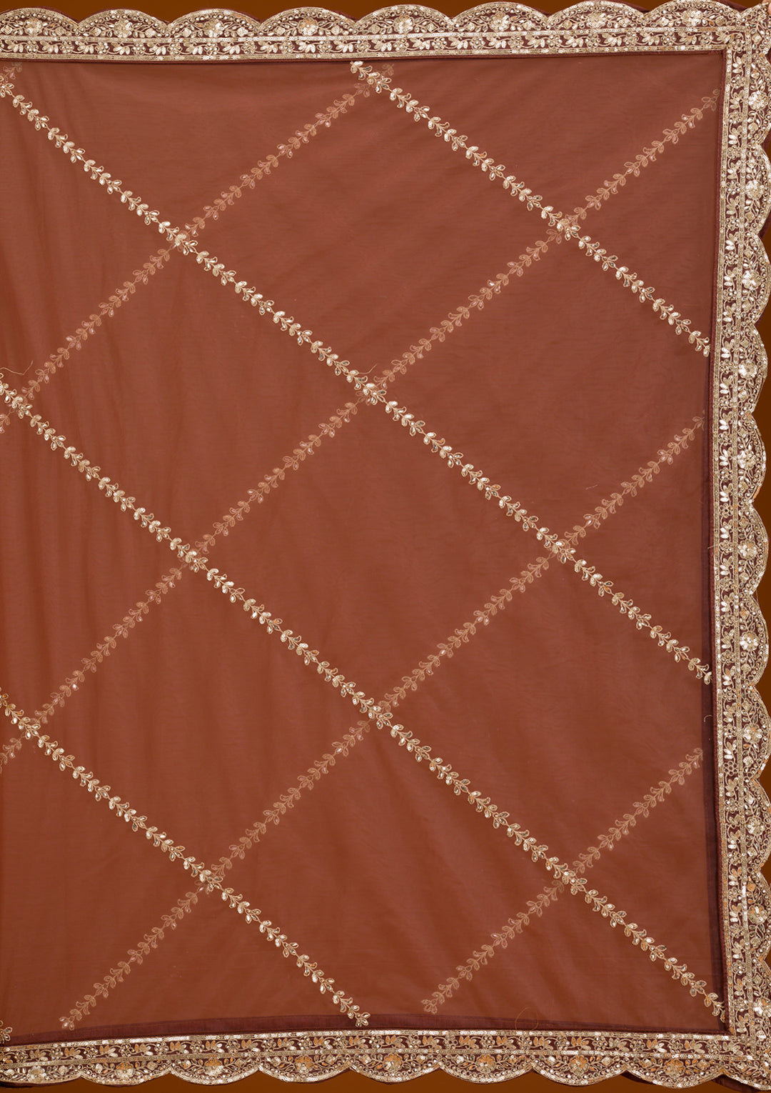 Rust Zariwork Net Readymade Lehenga