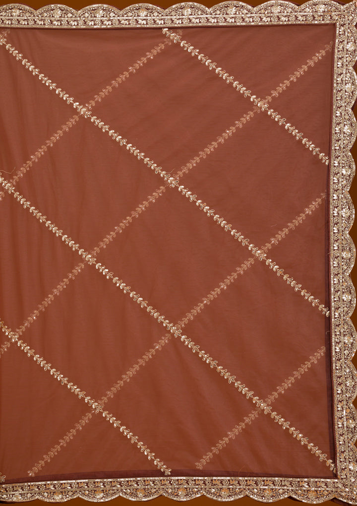 Rust Zariwork Net Readymade Lehenga