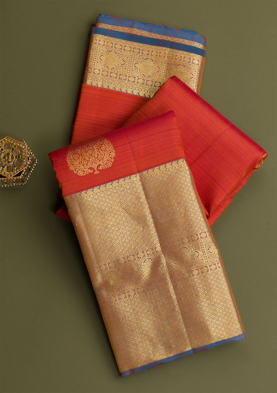 Rust Gold Zariwork Pure Silk Saree-Koskii
