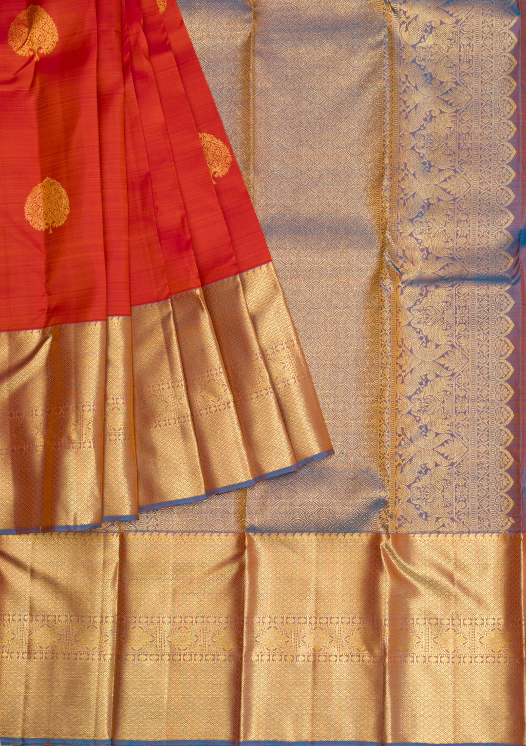 Rust Gold Zariwork Pure Silk Saree