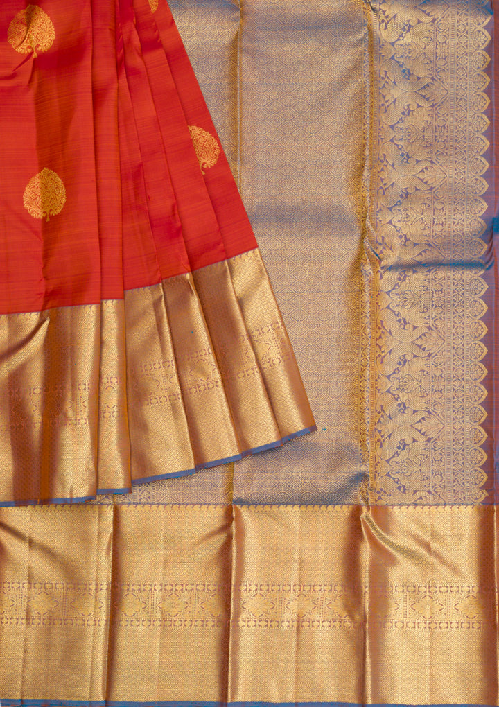 Rust Gold Zariwork Pure Silk Saree