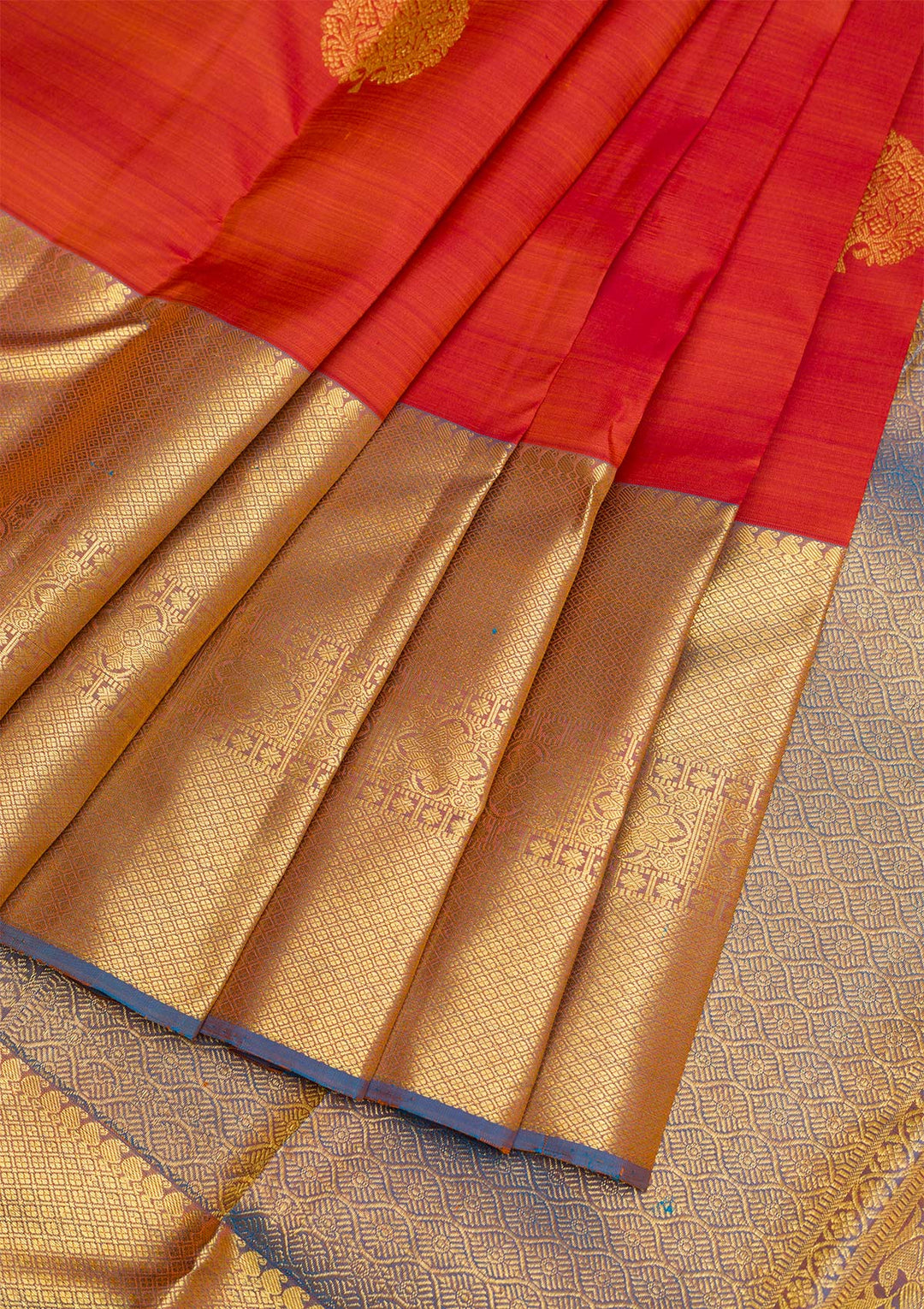Rust Gold Zariwork Pure Silk Saree