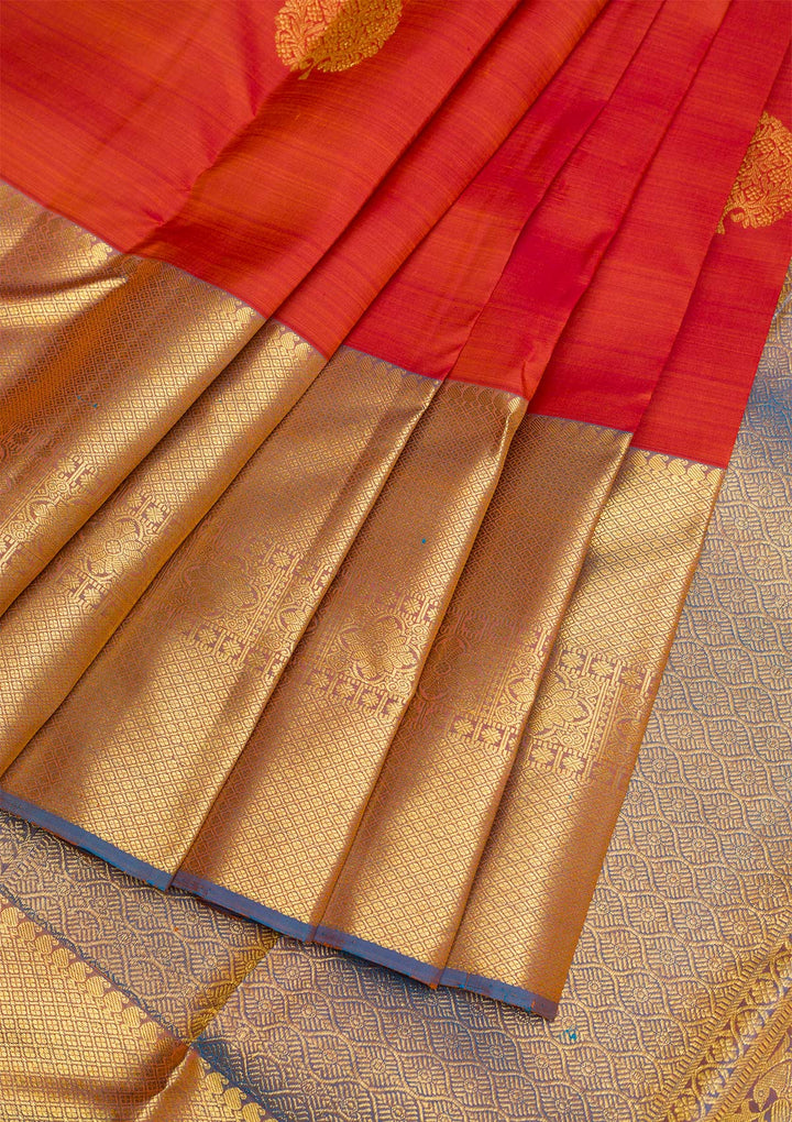 Rust Gold Zariwork Pure Silk Saree