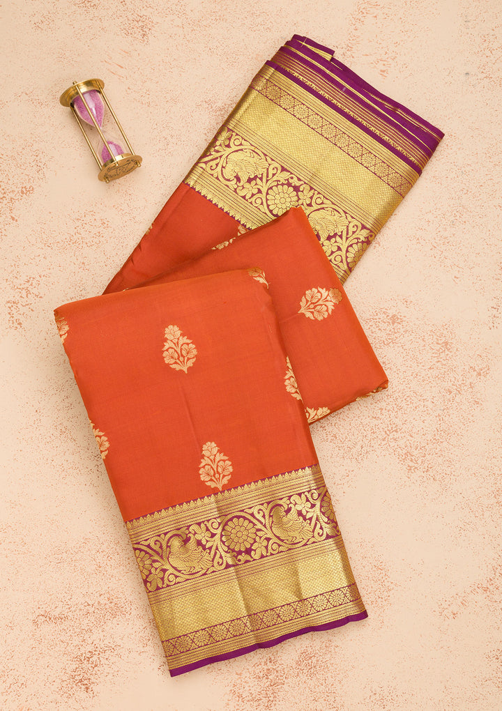 Rust Zariwork Banarasi Pure Silk Saree