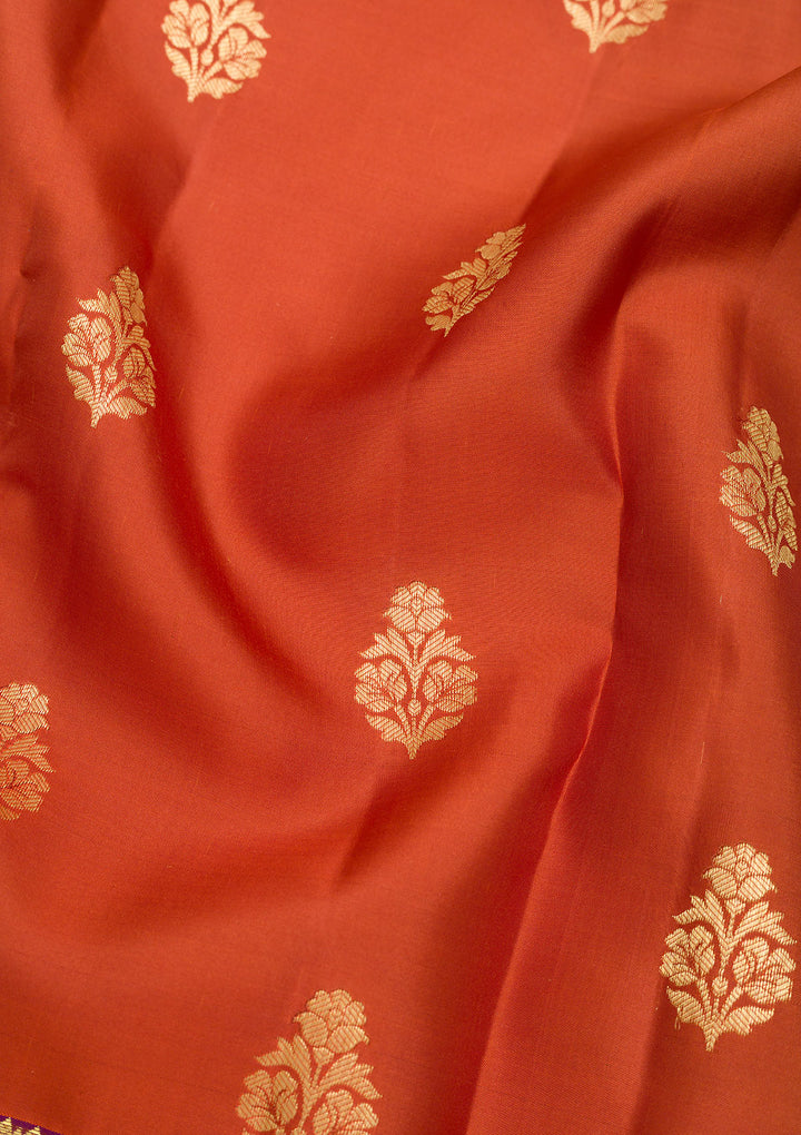 Rust Zariwork Banarasi Pure Silk Saree