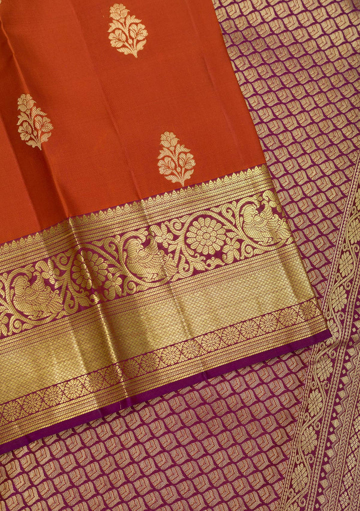 Rust Zariwork Banarasi Pure Silk Saree