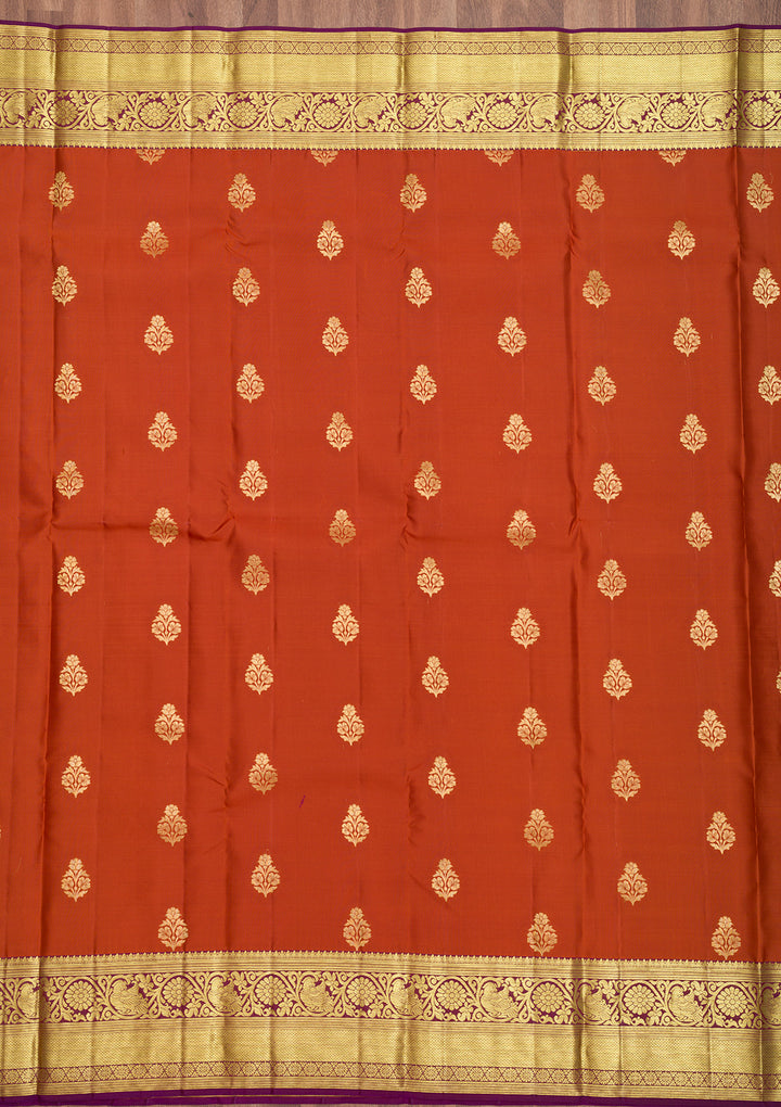 Rust Zariwork Banarasi Pure Silk Saree
