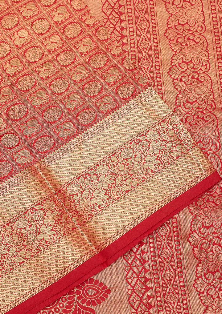 Rust Zariwork Pure Silk Saree