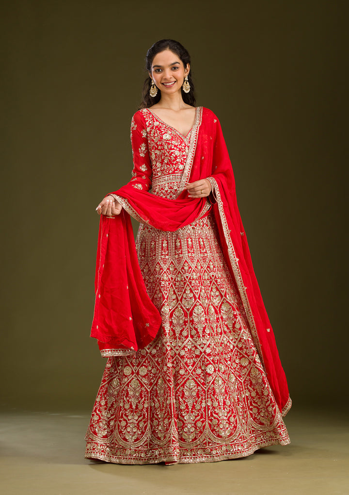 Rust Zariwork Semi Crepe Readymade Salwar Suit