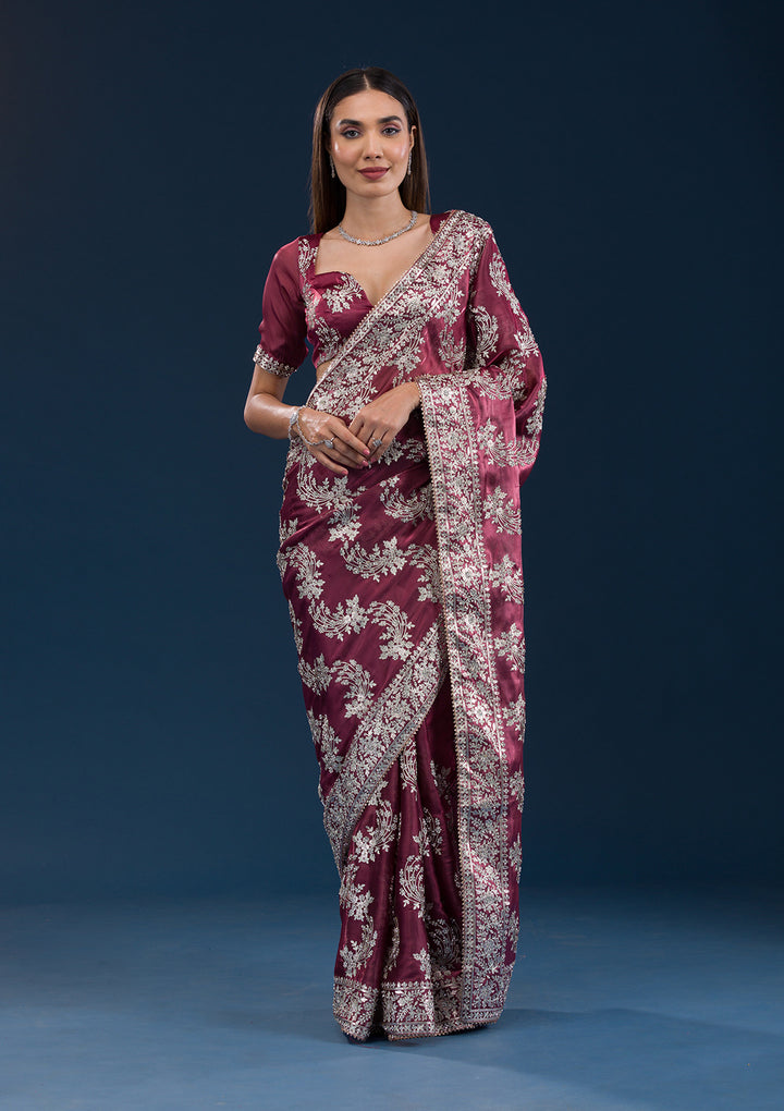 Rust Zariwork Tissue Saree