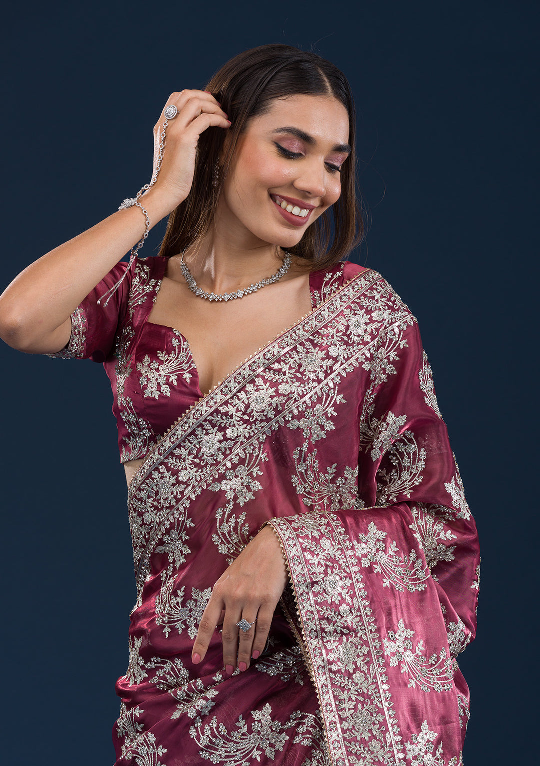 Rust Zariwork Tissue Saree