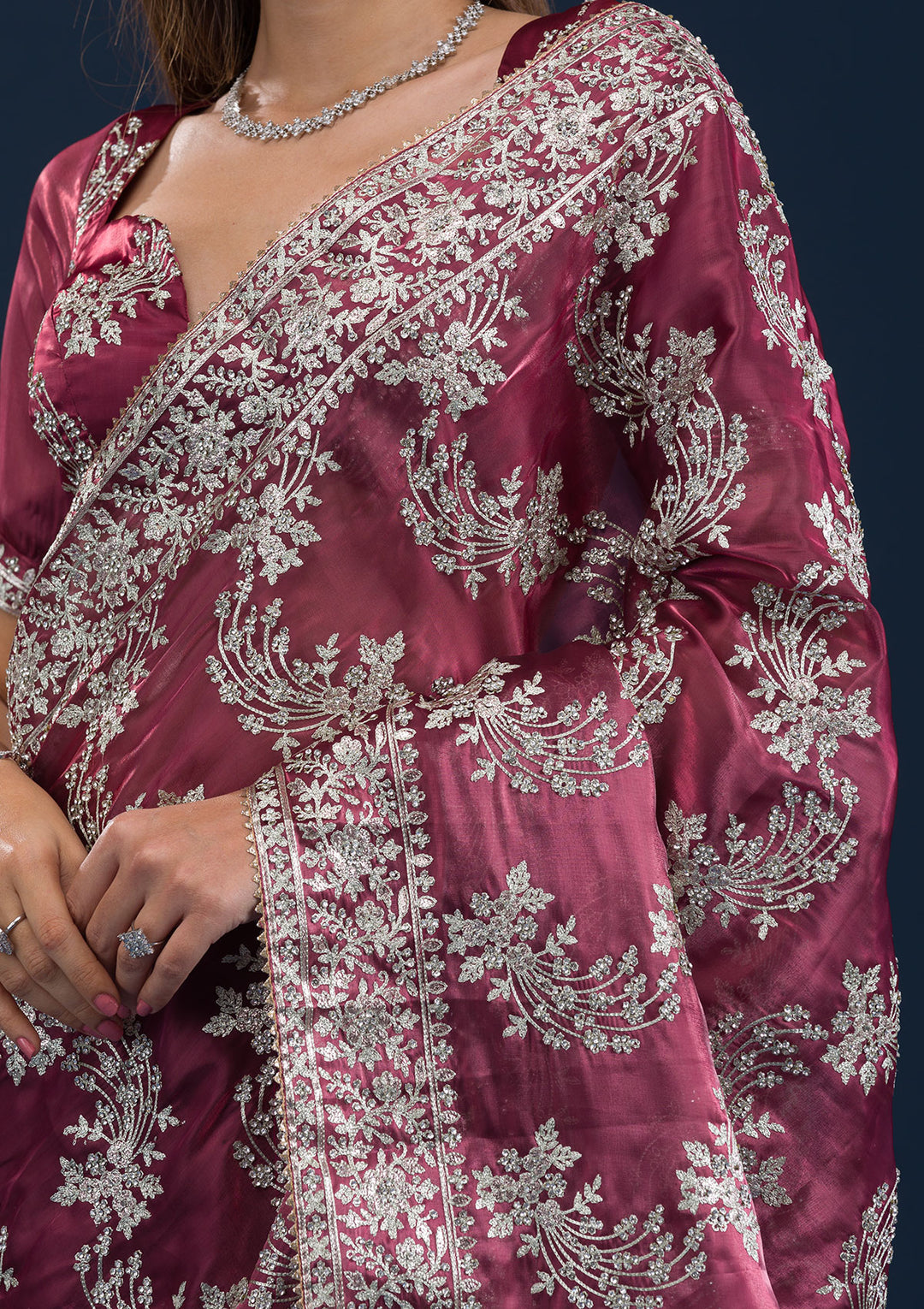 Rust Zariwork Tissue Saree