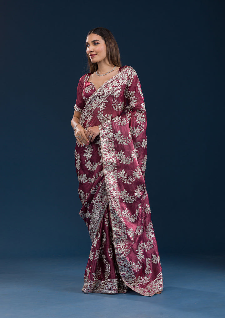 Rust Zariwork Tissue Saree