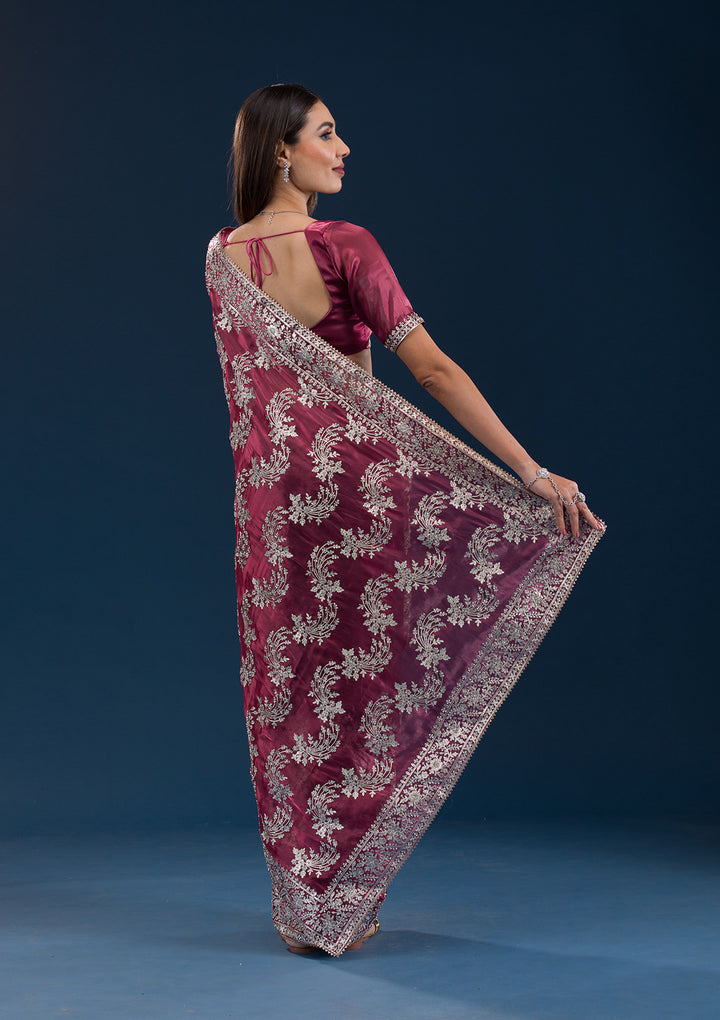 Rust Zariwork Tissue Saree