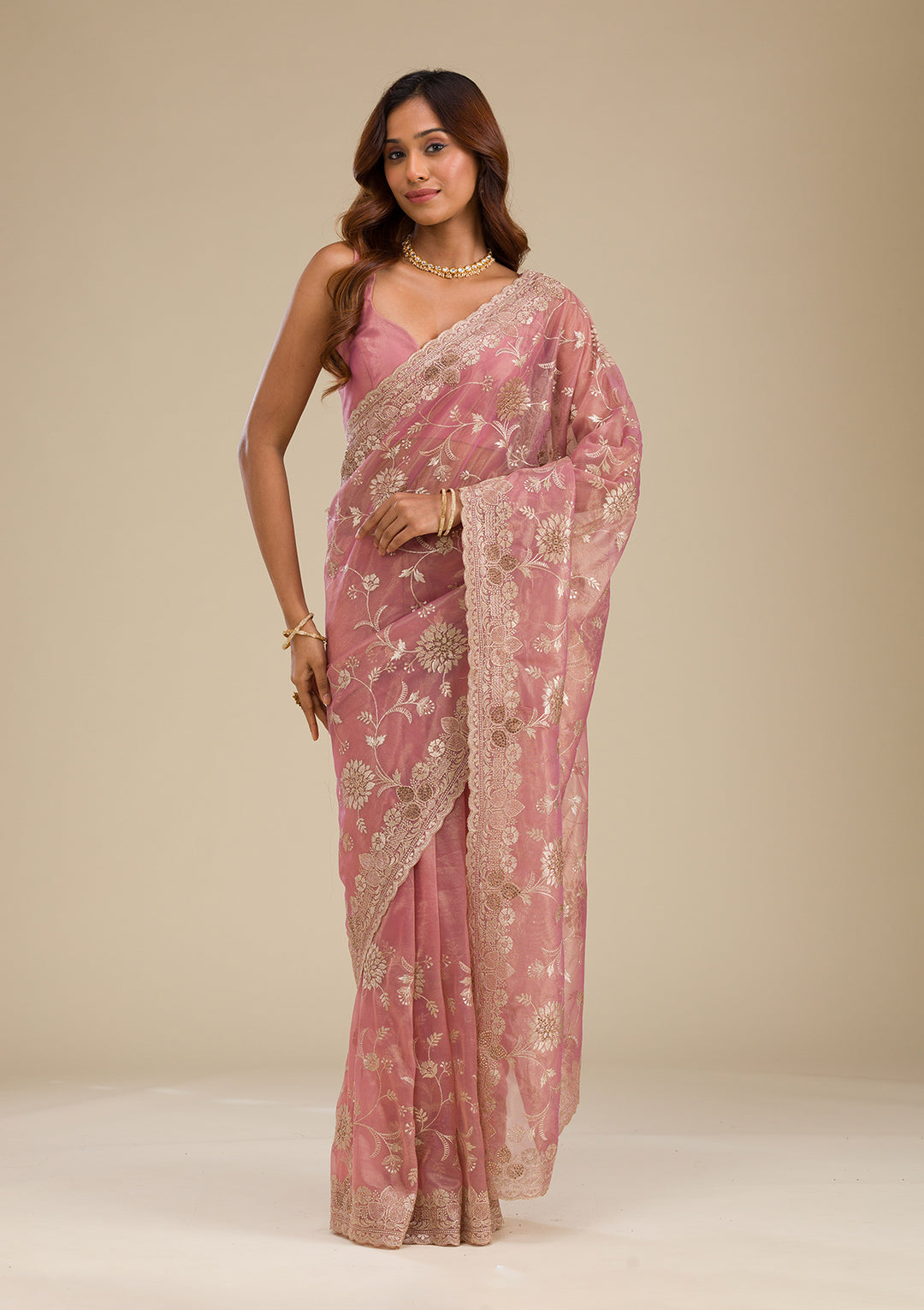 Pink Zariwork Tissue Saree