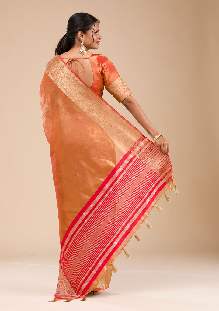 Rust Zariwork Tissue Saree