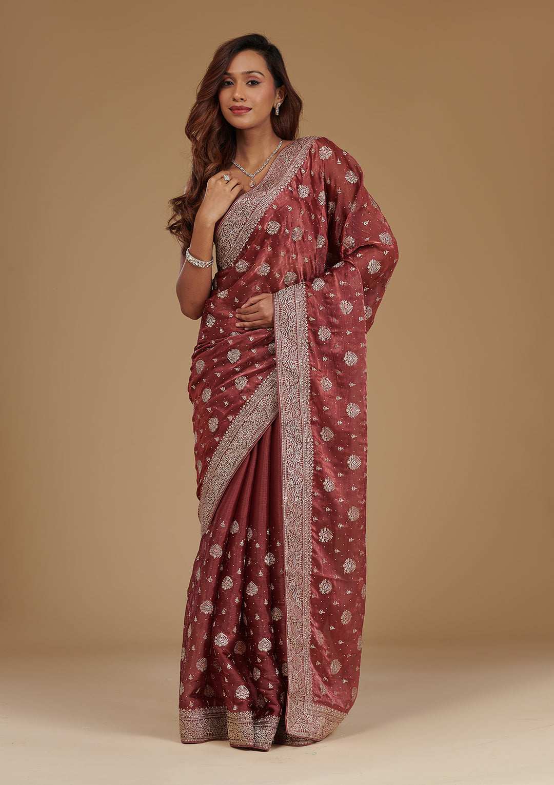 Rust Zariwork Tissue Saree