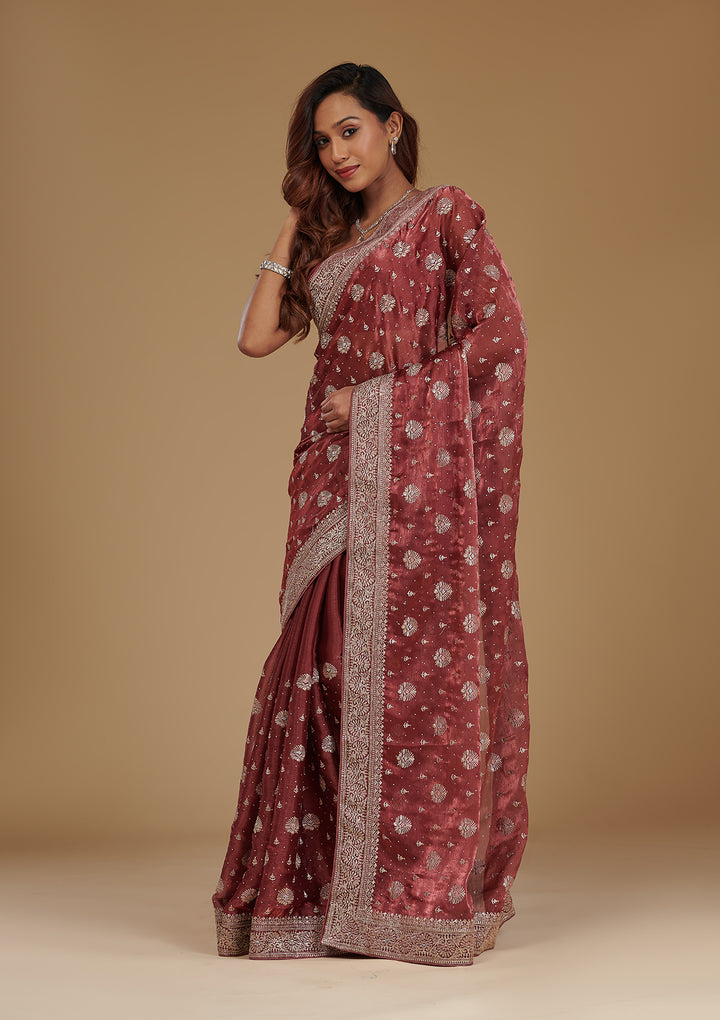 Rust Zariwork Tissue Saree