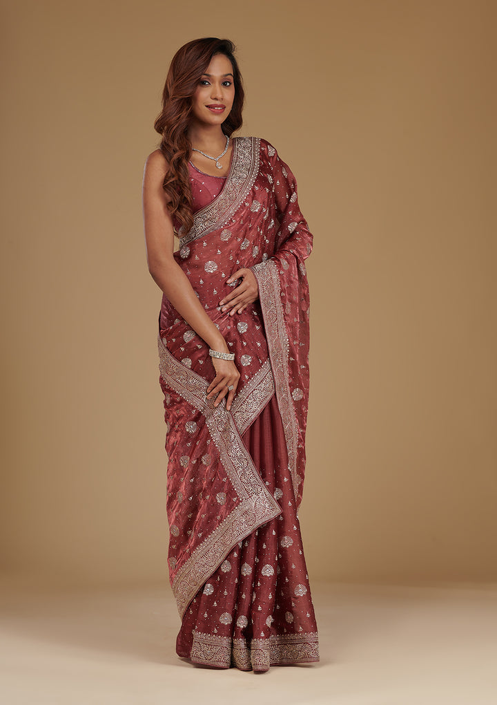 Rust Zariwork Tissue Saree