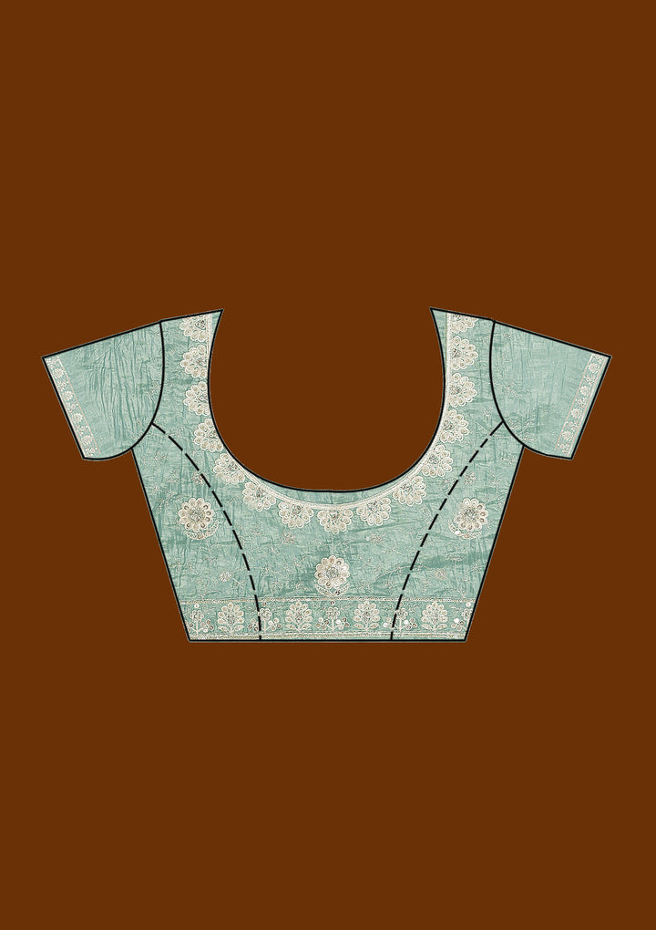 Sea Green Sequins Tissue Saree