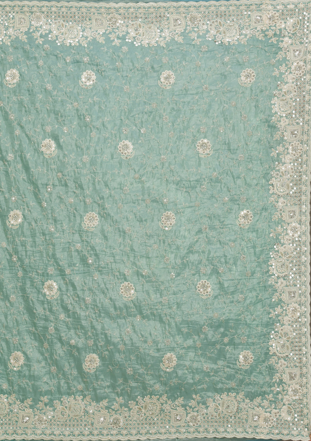 Sea Green Sequins Tissue Saree