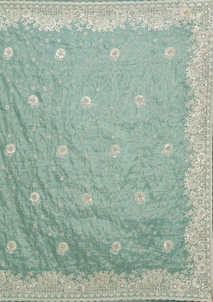 Sea Green Sequins Tissue Saree