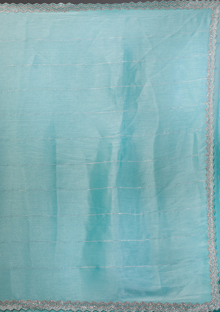 Sea Green Silver Stonework Satin Saree