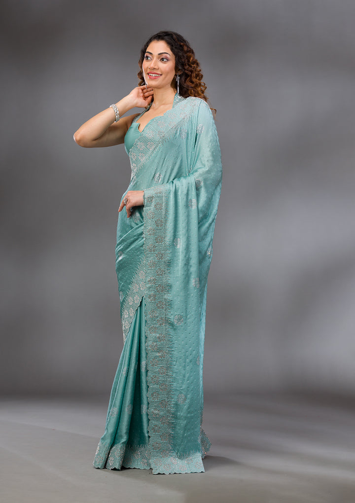 Sea Green Swarovski Satin Saree