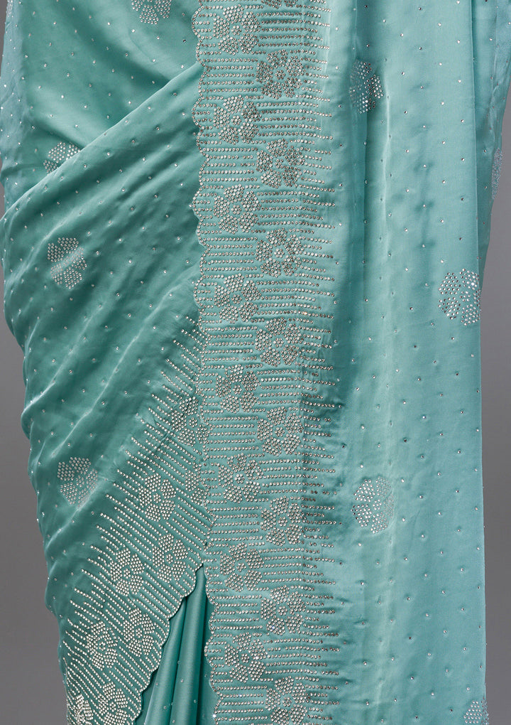 Sea Green Swarovski Satin Saree
