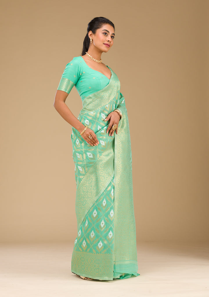 Sea Green Zariwork Art Silk Saree